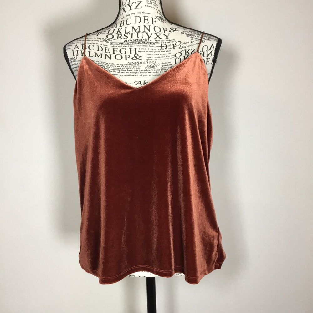 Burnt orange velvet cami thin spagetti straps versatile classy witchy hippie L